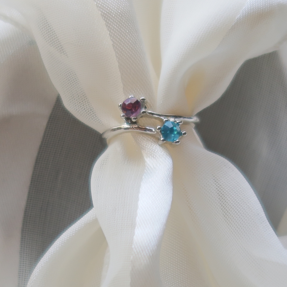 Simulated Aquamarine and Amethyst Ring
